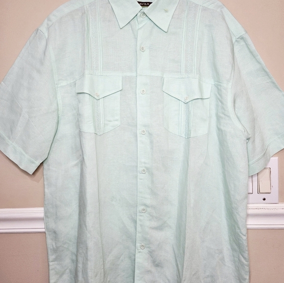 Cubavera Shirt Mens XL Green White Guayabera Embroidered Button Up Short Sleeven - Picture 6 of 17